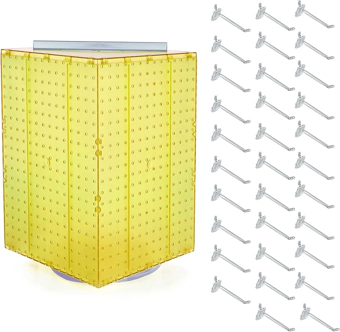 Azar Displays 701414-YEL-4C32 Rotating Countertop Display Kit with Peg Hooks Included, 14 Inches Wide x 14 Inches Deep x 20 Inches High, Pegboard Spinner Organizer, Yellow