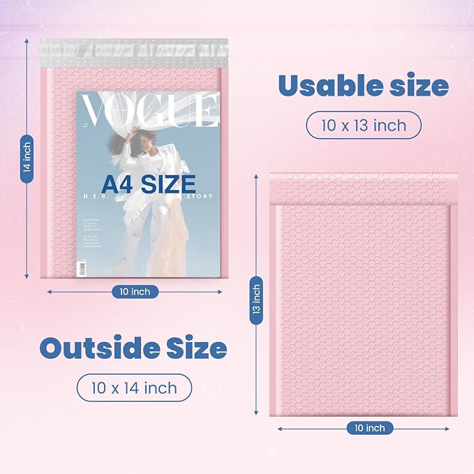 Fuxury Bubble Mailers 10x13 Inch Light Pink 25 Pack, Opaque Padded Envelopes for Clothing, Books, Makeup & Accessories, Self Seal Shipping Bags for Small Business