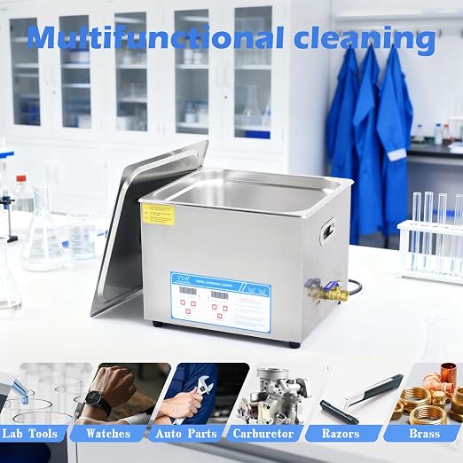 15L Industrial Ultrasonic Cleaner with Heater and Digital Timer, 40kHz 360W Professional Ultrasonic Parts Cleaning Machine with Drain for Carburetors, Engine Parts, Auto Tools and Lab Equipment
