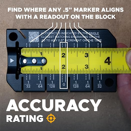 REEKON Tape Measure Accuracy Block – English (Inch) Calibration Tool for Checking Hook Alignment and Push/Pull Accuracy, Measures to 1/128 in (0.2mm)