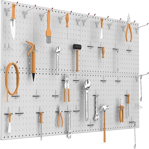TORACK 4 PCS Metal 12 x 24 in Pegboard Panels, Garage Tools Organizer Pegboards for Workbench, Modular Peg Board, Tool Organizer Board Kit(Pack of 4, Grey)