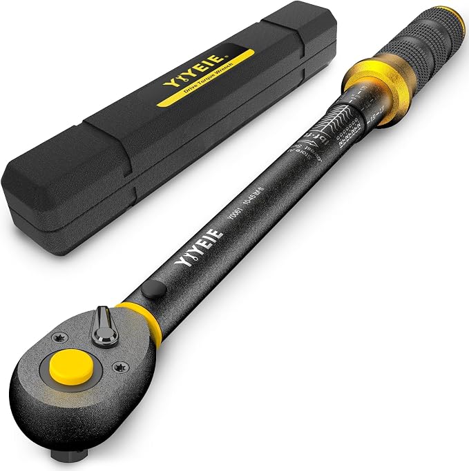 YIYEIE 3/8-Inch Drive Torque Wrench with Easy Lock Ring, ±3% Accuracy | Spark Plug Use, 10-45 Ft-Lb (13.6-61 Nm), Dual Scale, 72-Tooth Ratchet, Loud Click-Stop, Small Torque Wrench for Motorcycle