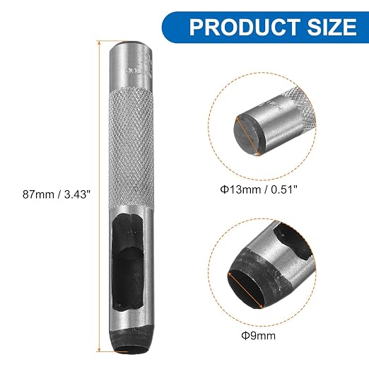 HARFINGTON Leather Round Hole Punch, 9mm Hollow Hole Puncher Cutter Carbon Steel Circle Hole Punching Cutting Tool for Belt/DIY Leather Craft