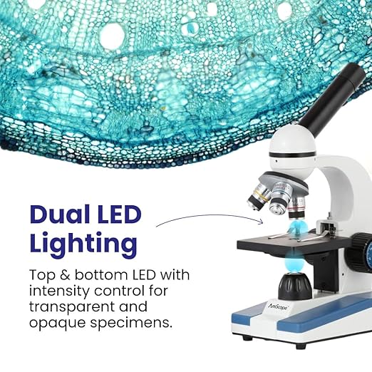 AmScope M150C / M150C-I 40X-1000X All-Metal Optical Glass Lenses Cordless LED Student Biological Compound Microscope
