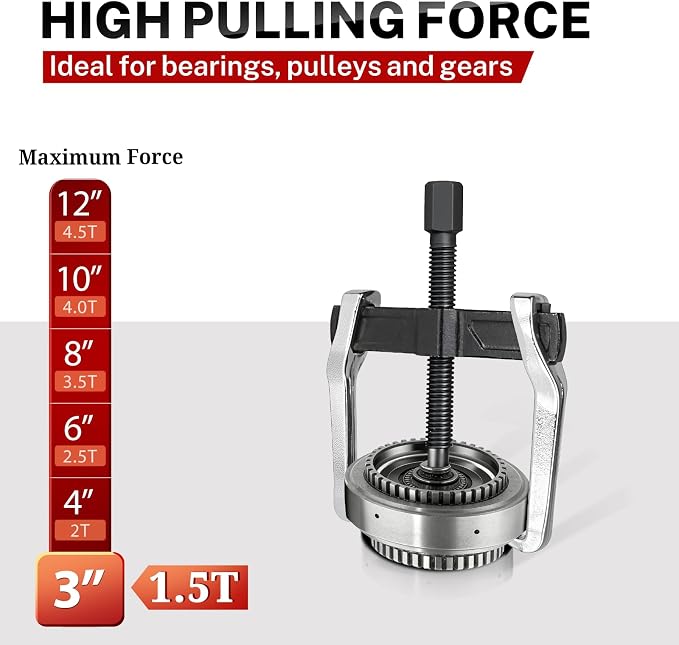 BILITOOLS 3" 2 Jaw Gear Puller, Small Bearing & Pulley Removal Tool, Internal External Reversible for Flywheel, Pulleys & Gears Wiper Arms