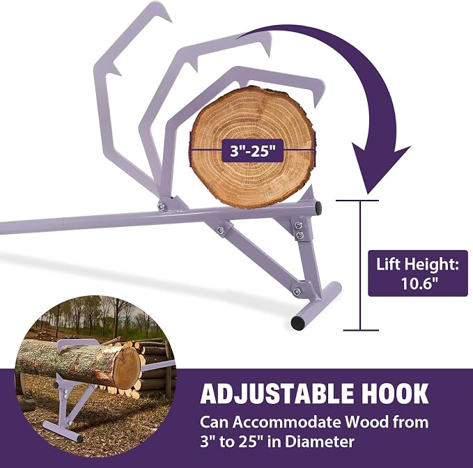 FAHKNS Timberjack Log Roller Lifter, 50.8 inch Adjustable Log Roller Cant Hook, Long Handle Log Roller Tool ups to 25" in Dia Logging Tools, Heavy Duty Steel Log Jack for Rolling and Raising Up Logs