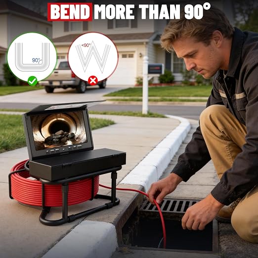Sewer Camera Self-Leveling,100FT/30M Pipe Drain Inspection Camera with 7" 1080P HD Screen, Snake Plumbing Cameras with 9 LED Lights, IP68, 32GB Card, DVR Recording, for Duct Sewer Line Pipe Inspection