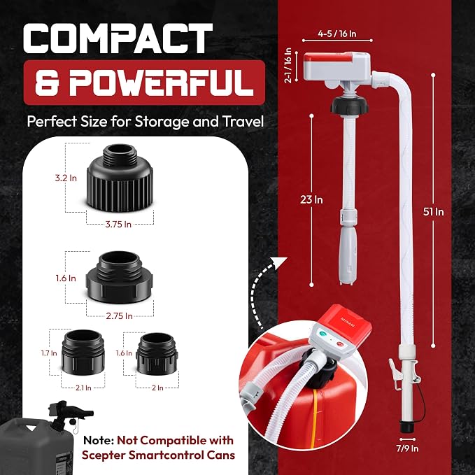 MAYALEAD Automatic Electric Fuel Transfer Pump, 3.8 GPM Portable Gas Can Pump, 51" Extra Long Hose, Battery or USB Powered, 4 Size Adapters with Leak Protection for Gasoline, Diesel, Kerosene, Oil