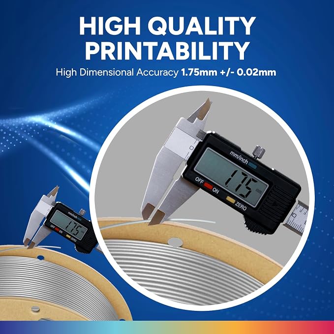 OVERTURE PLA Plus (PLA+) Filament 1.75mm, Stronger & More Durable, Professional Toughness 3D Printer Filament 1kg (2.2lbs), High Precision +/- 0.02mm, Tangle-Free (Moonlight Silver)