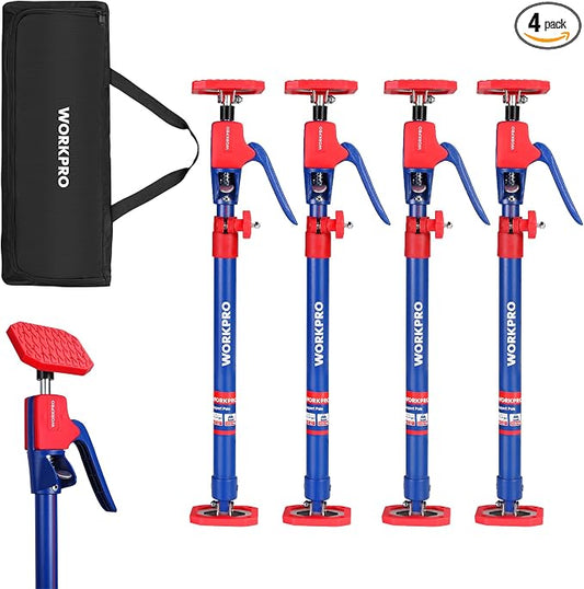 WORKPRO Cabinet Jack Support Pole, 23-5/8" to 45-1/4" Steel Telescopic Quick Support Rod Adjustable 3rd Hand Support System with 154 lbs Capacity for Cabinet Jack, Drywall Jack& Cargo Bars, 4-Pack