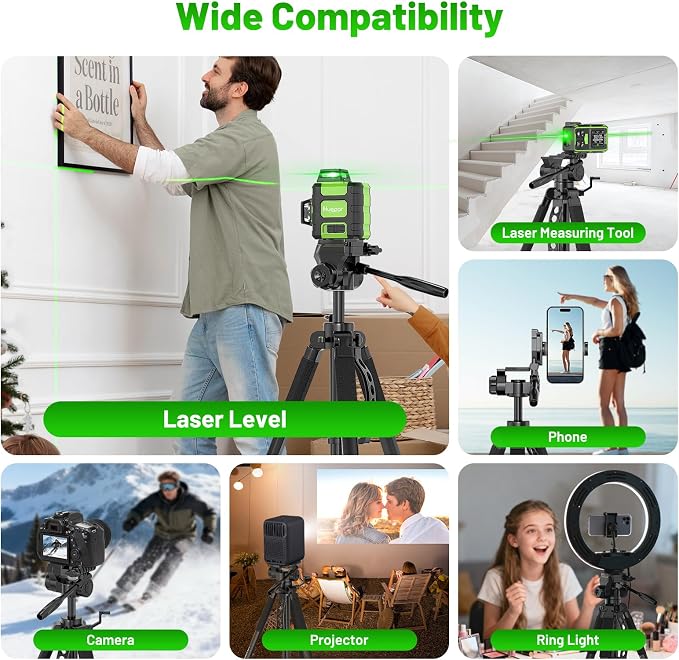 Huepar Professional Laser Level Tripod, Fathers Day Dad Gifts, 68 Inch Adjustable Height, Suit for Heavy Duty Lasers Levels, Point Laser, Distance Measure - Phone Holder, 1/4" & 5/8" Thread Mount