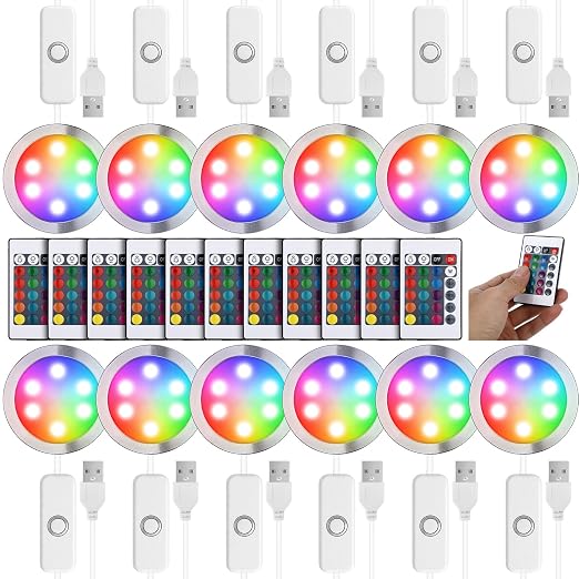 Macarrie 12 Pack LED Lamp Kit 001 - Remote Control 3D Printed DIY Light Spare Parts with Color & Brightness Adjustment for lampshade Hardware Model RGB Light Kit, 5V USB Powered