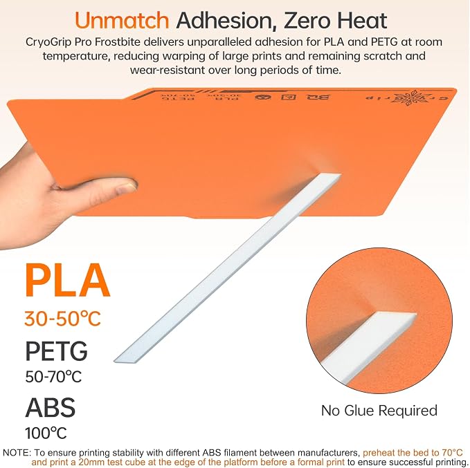 BIQU Cryogrip Pro Frostbite Matte Orange Cold Build Plate for Bambu-Lab P1S/P2S/P1P/X2D/X1C/X1E/A1 3D Printer 257x257MM Double-Sided Upgrade Room Temperature Print Removable Surface Platform