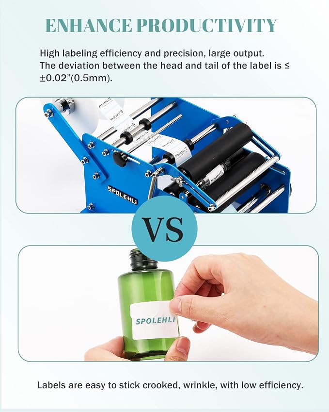 Bottle Labeling Machine with Swing Arm, Manual Round Bottle Labeler Label Applicator Adjustable Self-Adhesive Labeling Machine for φ0.6-4.7” Cylinder (with Pressing bar)