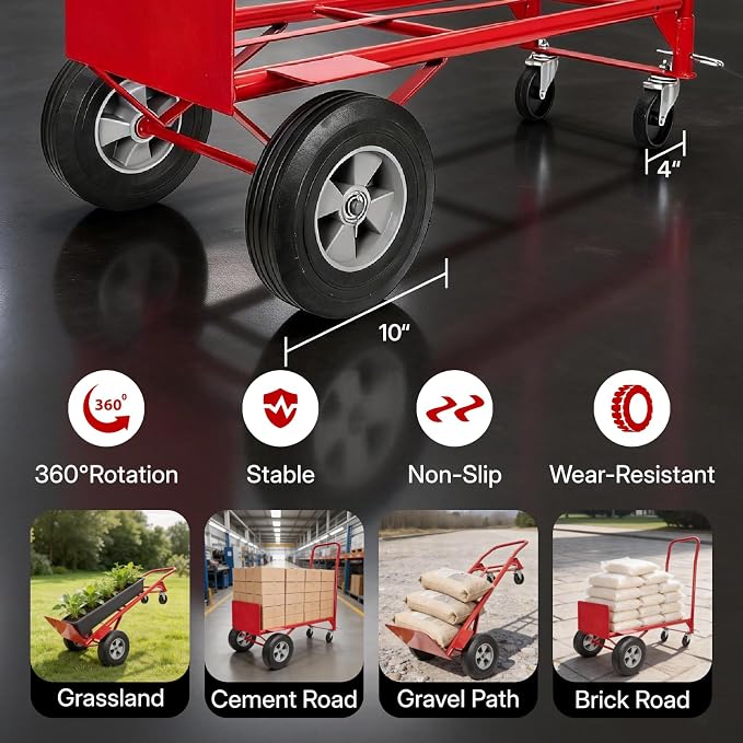 NORTHSKY 2-in-1 Convertible Hand Truck & Dolly, 990 lbs Capacity Heavy-Duty Folding Platform Truck, Steel Frame, 10" Solid Rubber Wheels, Utility Platform Cart w/Beveled Nose Plate for Easy Transport