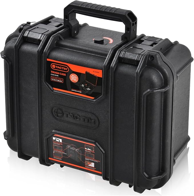 Tactix Hard Case M Waterproof Camera Protective Case IP65 Heavy-Duty with Custom Foam Insert, Fit Use of Drones, Camera, Equipments, Tools, 13.58" x11.61”x6.06” Black