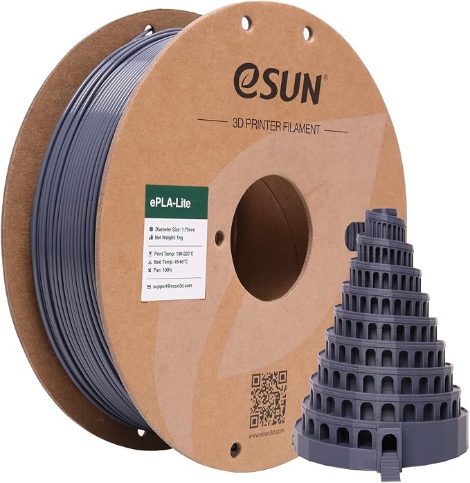 eSUN PLA Filament 1.75mm, High Toughness 3D Printer Filament Upgraded PLA Filament, Dimensional Accuracy +/- 0.03mm, 1KG Cardboard Spool (2.2 LBS) 3D Printing Filament for 3D Printers, Grey