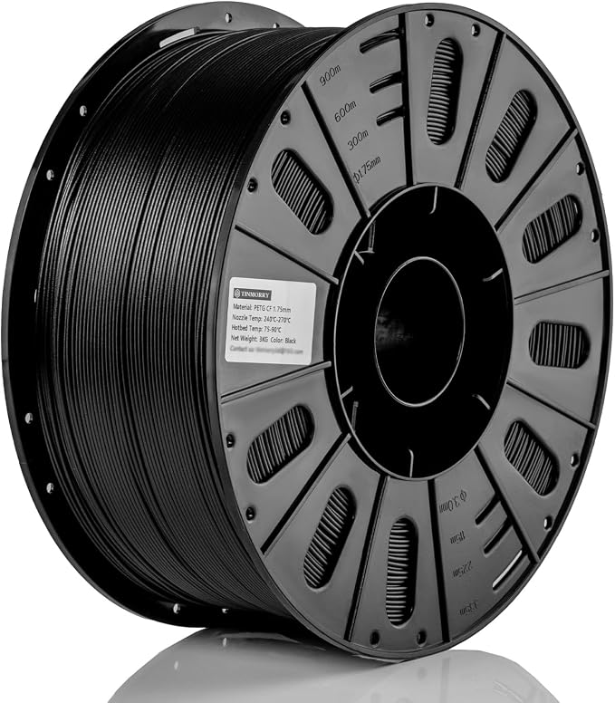 TINMORRY Carbon Fiber PETG Filament 1.75 mm, High Rigidity & Strength PETG CF 3D Printer Filament, Compatible with Most FDM 3D Printers, 3 KG 1 Spool, Black