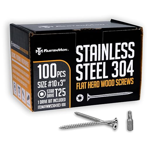 304 Stainless Steel Deck Screws, #10 x 3, 100 PCS | Torx Flat Head Type 17 Point with T25 Bit, Ideal for Outdoor Wood Projects, Fences, Benches, Picnic Tables, Decks, Bulk Box
