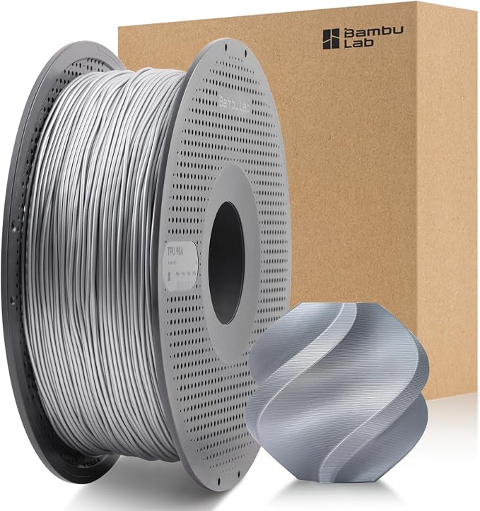 Bamboo Original TPU 90A 1.75MM Filament Exceptional Wear Resistance for Lasting Performance with RFID for Bambu Lab A1,A1MINI,X1,P1 AMS 1KG +/- 0.03mm AMS HT Compatible (Silver)
