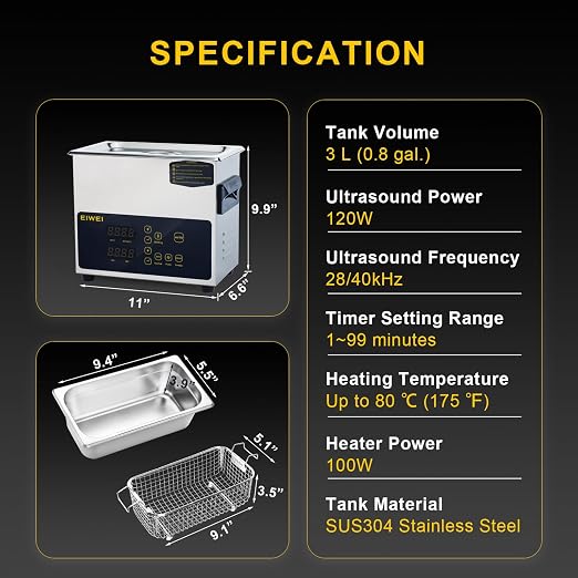 3L Ultrasonic Cleaner, One-Touch Cleaning, Heating, Dual-Frequency, Sweep Frequency, Touch Ultrasonic Cleaning Machine for Labs,Carburetor,Jewelry,Dentures,Automotive Parts