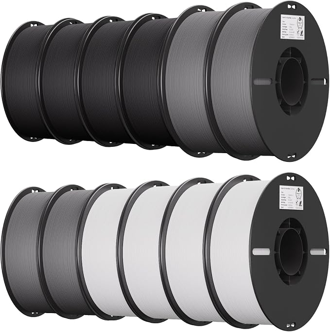 Creality 12 Pack PLA 1.75mm Filament Bundle for 3D Printing with No-Tangling Strong Bonding and Overhang Performance, Accuracy +/- 0.02mm (4 Black+4 White+4 Grey)