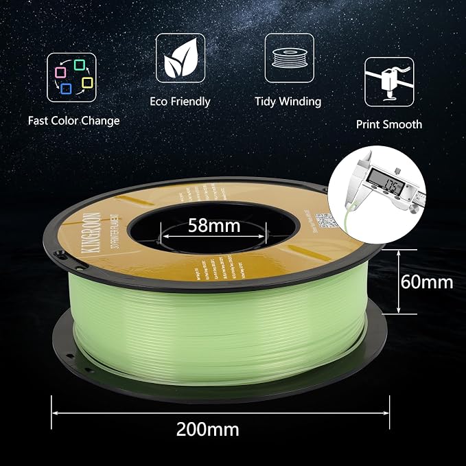 Kingroon Glow in Dark 1.75mm PLA Filament, Fit Most FDM 3D Printers, Dimensional Accuracy +/- 0.03 mm, 1kg Spool(2.2lbs), Luminous PLA 3D Printer Filament - Green
