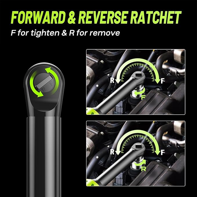 Robustrue 3/8" Cordless Ratchet Wrench, 6-inch Extended Ratchet Wrench, 40Ft-lbs 400RPM Cordless Ratchet, 2 Batteries Power Electric Ratchet Driver with Variable Speed, 7 Sockets, LED Light