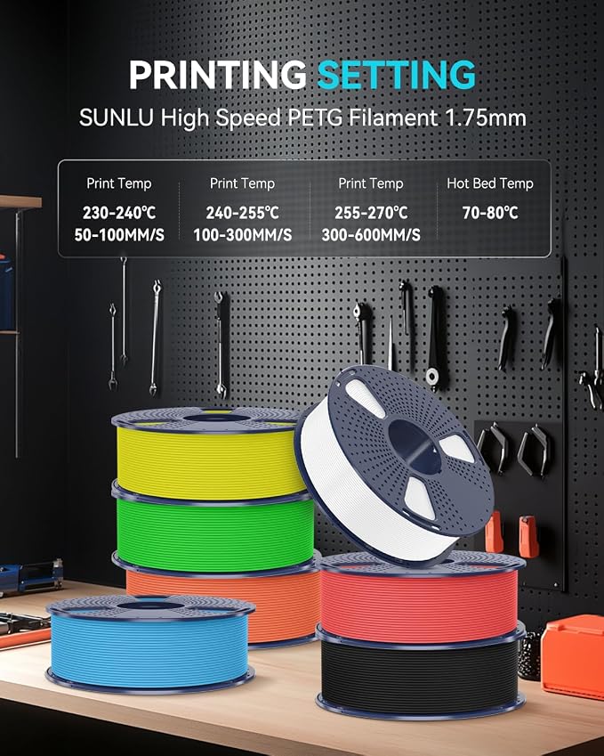 SUNLU Large Spool 3KG High Speed PETG 1.75mm, 3D Printer Filament PETG, Suitable for Printing Large 3D Models, Fit Most FDM Printers, Dimensional Accuracy +/- 0.02mm, 3kg Spool, (Grey)