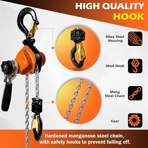 Mini Lever Chain Hoist - 1/2T 1100LBS 10FT,Manual Lever Bolck Chain Puller Come Along Tool, Alloy Steel G80 Chain Ratchet with 2 Duty Hooks,Portable and Smooth, for Lifting,Bundling and Dragging