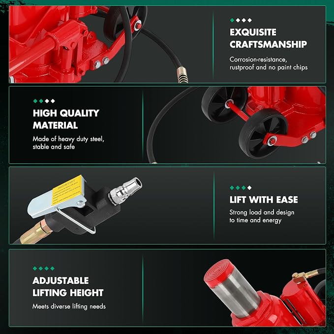 Air Hydraulic Bottle Jack 50 Ton (11 0231 LBS) Pneumatic Bottle Jack Lift Range 27-43cm Air Transmission Jack with Pneumatic & Manual Hand Pump, for Pickup, Truck, RV, Auto Repair, Red