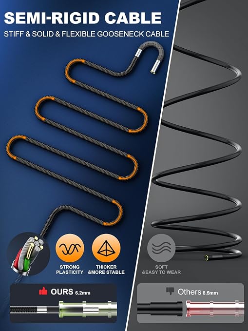 Two-Way Articulating Borescope Camera with Light, 210° Dual-Direction Inspection Scope with 5" 1080P Screen, 6.2mm IP67 Waterproof Probe, 6 LED Lights, 3X Zoom, for Automotive, Sewer, Plumbing, HVAC