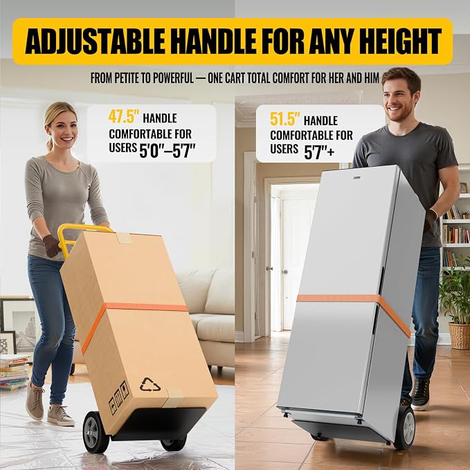 Folding Hand Truck Dolly Cart, 800 lb Capacity, Compact Foldable, Alloy Steel Frame, Adjustable Handle 47.5 to 51.5 Inches, Heavy-Duty 8 Inch Solid Rubber Wheels, for Moving, Warehouse, Home Office