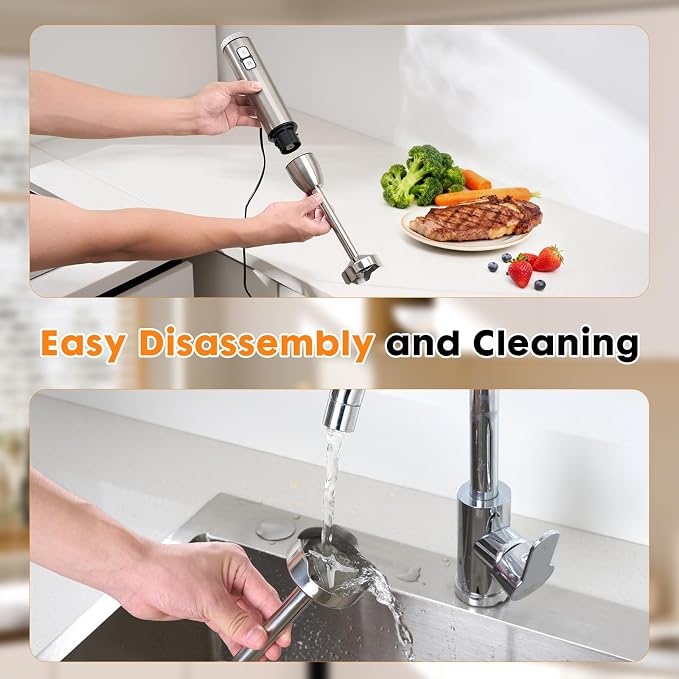 Immersion Blender Handheld Cordless 8 in 1 Hand Held Blenders Mixer Stainless Steel 25 Speed Turbo Mode Electric Sitck Beaker Chopper Milk Frother Grinder