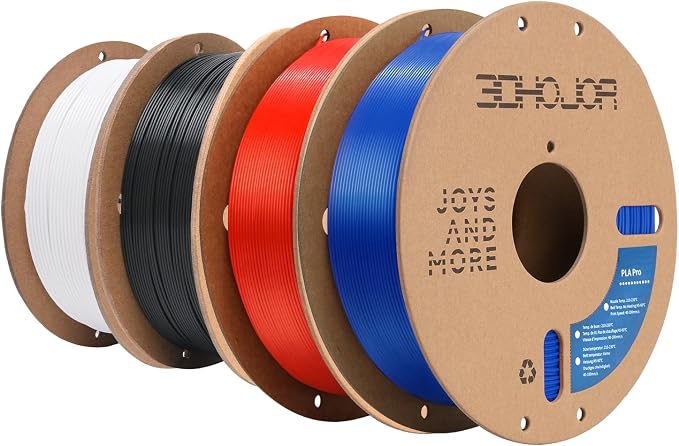 3DHoJor PLA Pro (PLA+) Filament 1.75mm 3D Printing Filament - 1kg*4 Bundle, Cardboard Spool, Dimensional Accuracy +/- 0.03 mm - Black, White, Blue, Red