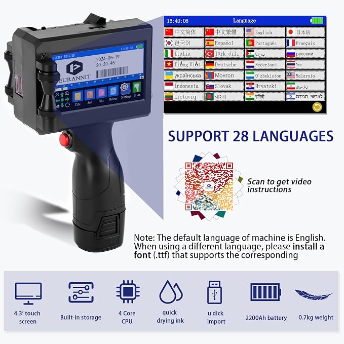 Handheld Inkjet Printer 1 in, E15-1 Portable Handheld Printers with ER521 Black Ink Cartridge, Handheld Inkjet Printer Gun for Text QR Barcode Batch Number Logo Date Label Printer