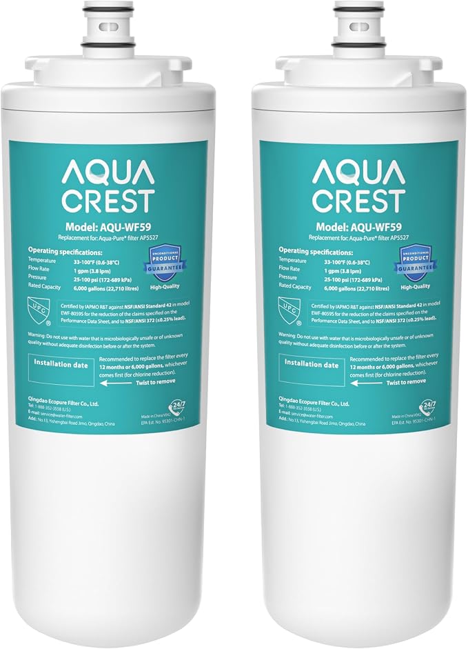 AQUA CREST AP5527 Reverse Osmosis Pre and Post Water Filter Cartridge, Replacement for Aqua-Pure® AP5527, 5598101, AP-RO5500, APRO5500 Reverse Osmosis System, NSF 42 Certified, 2 Pack, Model No.WF59