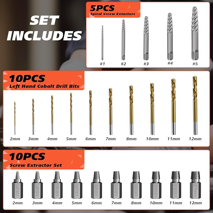 49PCS Bolt Extractor Kit, Screw & Stud Remover Set with Left Hand Drill Bits, Spiral Extractors, Nut Splitter, Impact Sockets for Stripped, Rusted Bolts