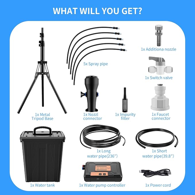 WESTTREE Standing Misters for Outside Patio, 4 Gallon Large Bucket Water Mister & Pump, 4+4 Spray Modes,Adjustable Height15FT Patio Portable Misters for Cooling Outdoor Camping Pool Backyard Garden