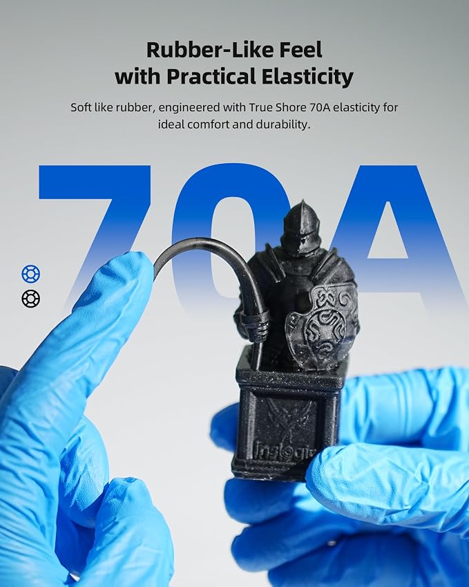 Inslogic Flexible 70A Resin 3D Printer Resin, 1KG 3D Printing Resin for Printing Soft and Flexible Items, Bendable and Not Brittle, Fast Curing 405nm UV Photopolymer Resin, 1KG Black