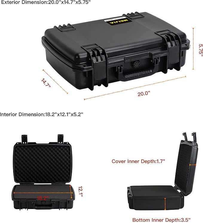 MEIJIA Premium Waterproof Hard Camera Case,Hard laptop Case, Hard Case with customizable fit foam,Full Protection with Light&Convenient Design,20.01"x14.7"x5.75",Elegant Black