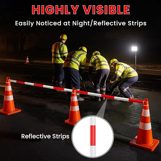 12 Pcs Retractable Traffic Cone Bar from 4ft to 7.2ft, Expandable Safety Cone Bars, Lightweight Barricade for Parking Lots, Road Construction (Cone Not Included, Red and White)