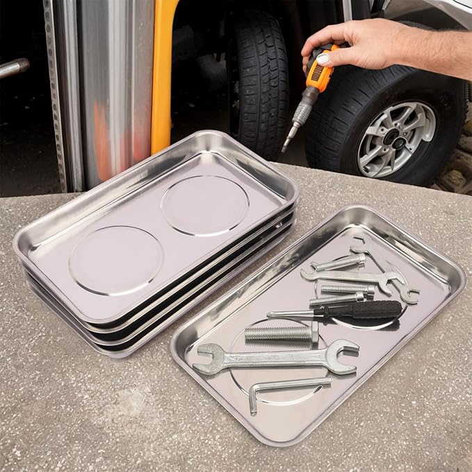 5 PCS Magnetic Trays, 9.4X5.5x1.4Inch, Magnet Tool Tray, Magnetic Parts Tray, silvery, by GENHAKON