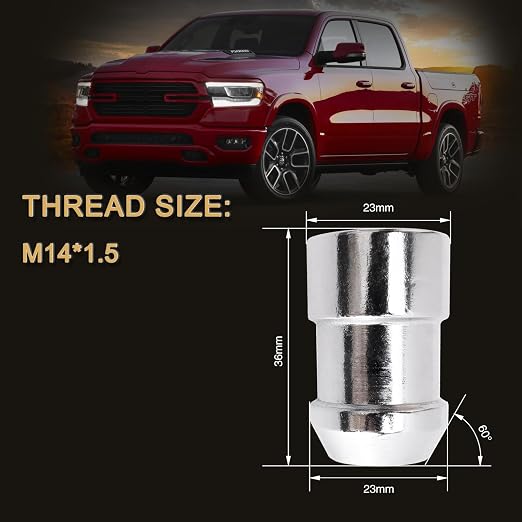 M14 x 1.5mm Wheel Locks, Fit for Ram 1500, Ram 2500, Ram 3500, F-150, F-250, F-350, Expedition, Wheel Locks, 24Pcs 7 Spline Lug Nuts 1 Key with 4 Locking Lug Nuts 2 Pcs Key, Chrome