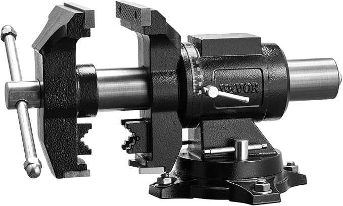 VEVOR Heavy Duty Bench Vise, 5.5" Jaw Width, Double Swivel Rotating Multi-Purpose Bench Vise, with 360° Locking Swivel Base and Head, 2.76" Throat Depth, 5" Max Jaw Opening, for Drilling Pipe Cutting
