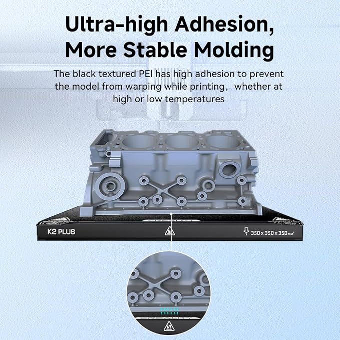 Creality Official K2 Plus Build Plate Frosted PEI Sheet, 370x370mm Flexible Spring Surface Excellent Heat Resistance Easy Model Removal 3D Printer Platforms for K2 Plus(Without Magnetic Base)