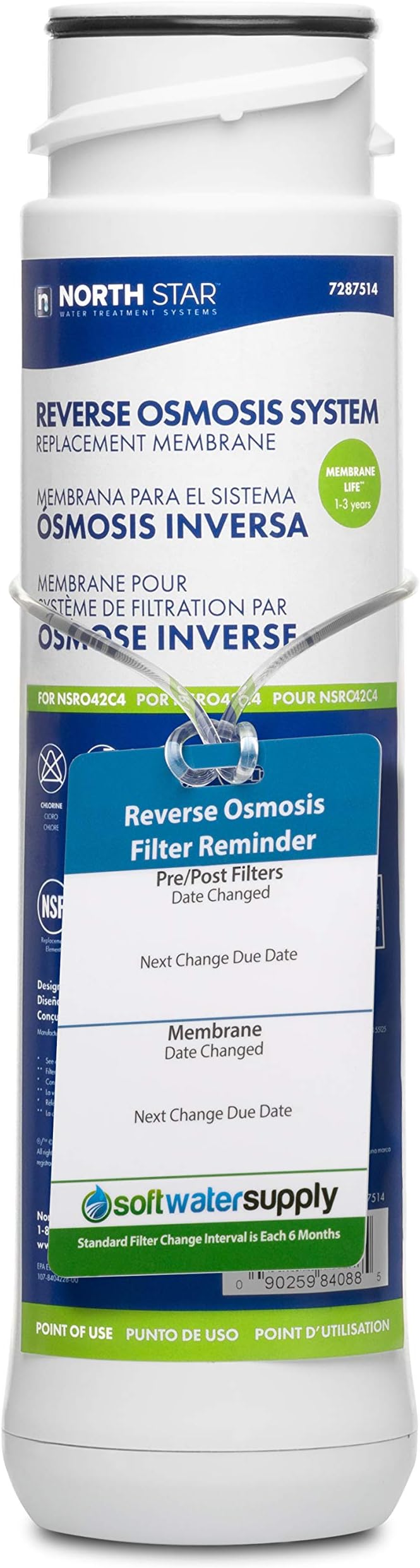 Soft Water Supply - 7287514 Reverse Osmosis Membrane Filter with RO Filter Change Reminder Tag - Fits NSRO42C4 - 1 Count