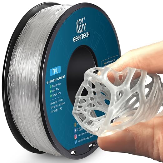 GEEETECH Flexible TPU Filament 1.75mm, TPU Filament 95A for 3D Printer, 1kg Spool, Transparent