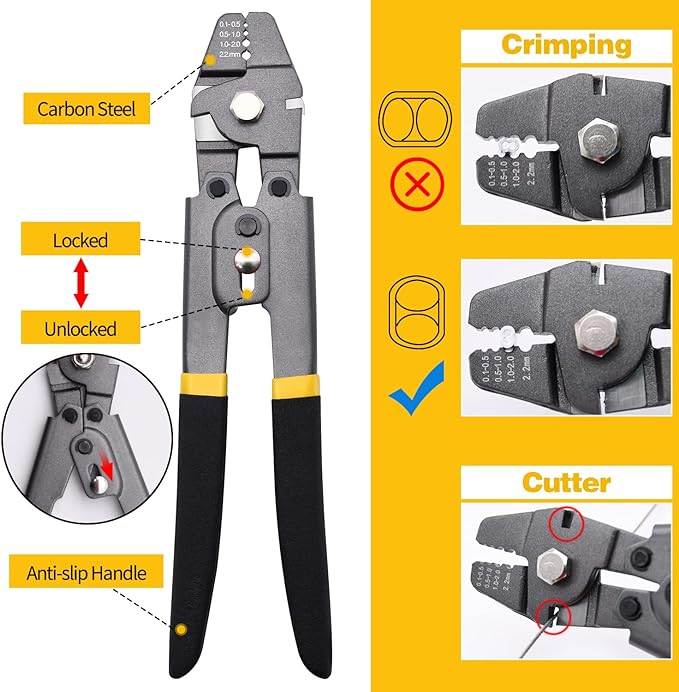 656ft 1/16" Wire Rope Crimping Tool Kit | for Railing, Decking, Picture Hanging