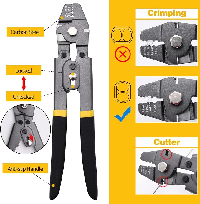 328ft 1/16" Wire Rope Crimping Tool Kit | for Railing, Decking, Picture Hanging